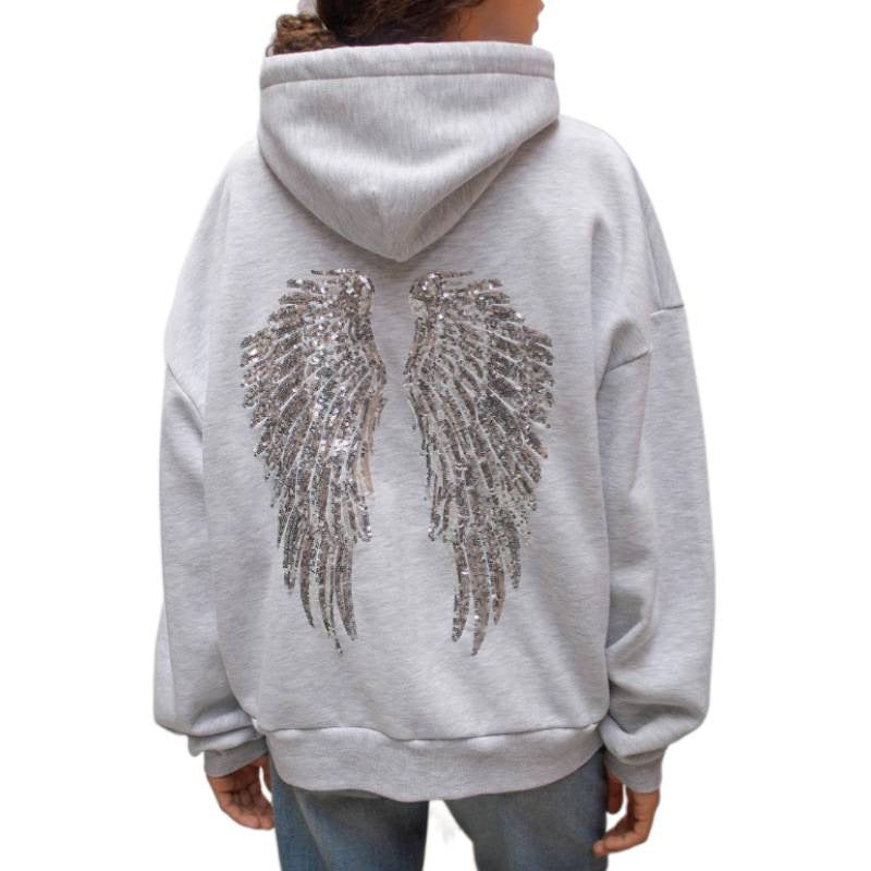 European and american cross-border  fall/winter new women's clothing  fashion versatile solid color wing sequin embroidery casual set