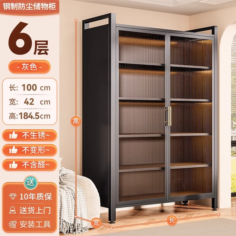 Kitchen for home steel storage cabinet balcony bedroom living room multi-layer dust-proof double door storage cabinet with wheels