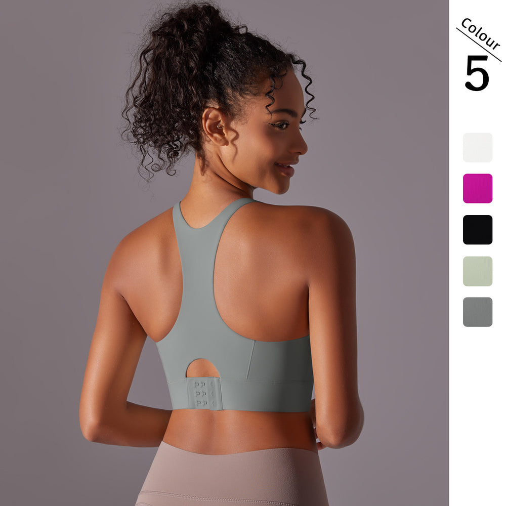 New seamless nude feel solid color racerback hook-and-eye sports bra - perfect for running, fitness, and yoga