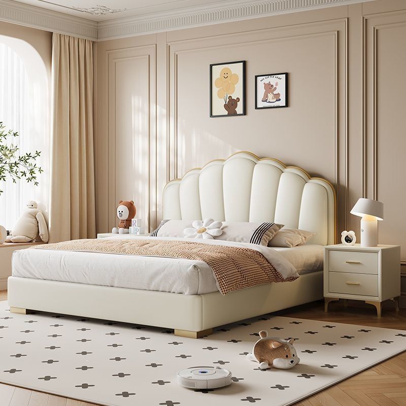 Cream style leather bed modern simple shell bed petals popular bedroom girl girl double bed kids princess