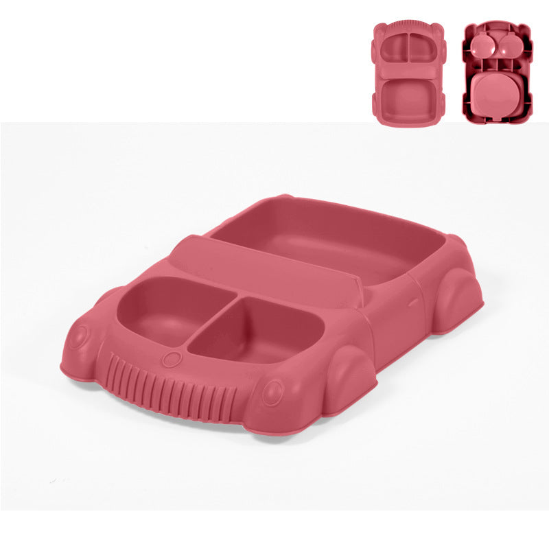 Factory new product baby silicone dinner plate large suction cup tableware set 8-piece set cartoon children's car silicone dinner plate