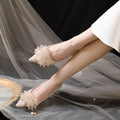 Wine glass and high heels women's 2025 spring new arrival wedding shoes engagement bridal wedding shoes stiletto heel french dinner shoes flats