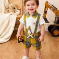 Boys and girls cartoon tractor embroidered overalls suit