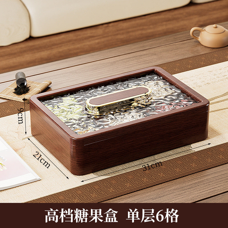 Wood grain new Chinese dried fruit storage box fruit tray refreshment tray household living room compartment snack candy box nut tray