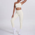fashion double-sided brocade brushed single oblique shoulder yoga suit sports running fitness flap pocket pants pants two-piece set