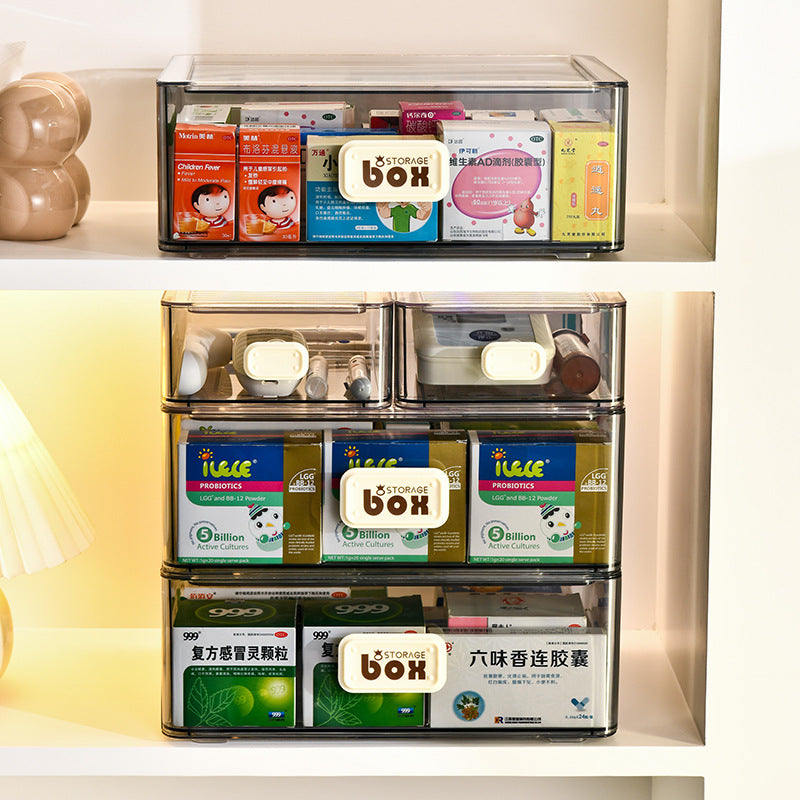 Portable drawer type medicine box dust-proof medicine box storage box household multi-functional transparent large storage box combination