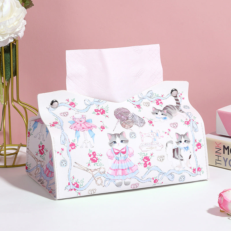 Pinxixi Hot Sale Cartoon Drawing Carton Cat Printing Tissue Box Household Multifunctional Candy Box Gift Box Waterproof