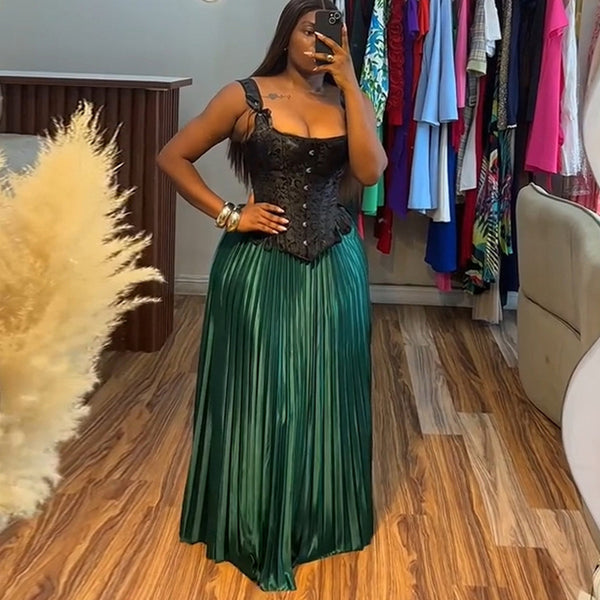 European and American  women's clothing 2025 summer new temperament design sense retro sleeveless top pleated skirt set
