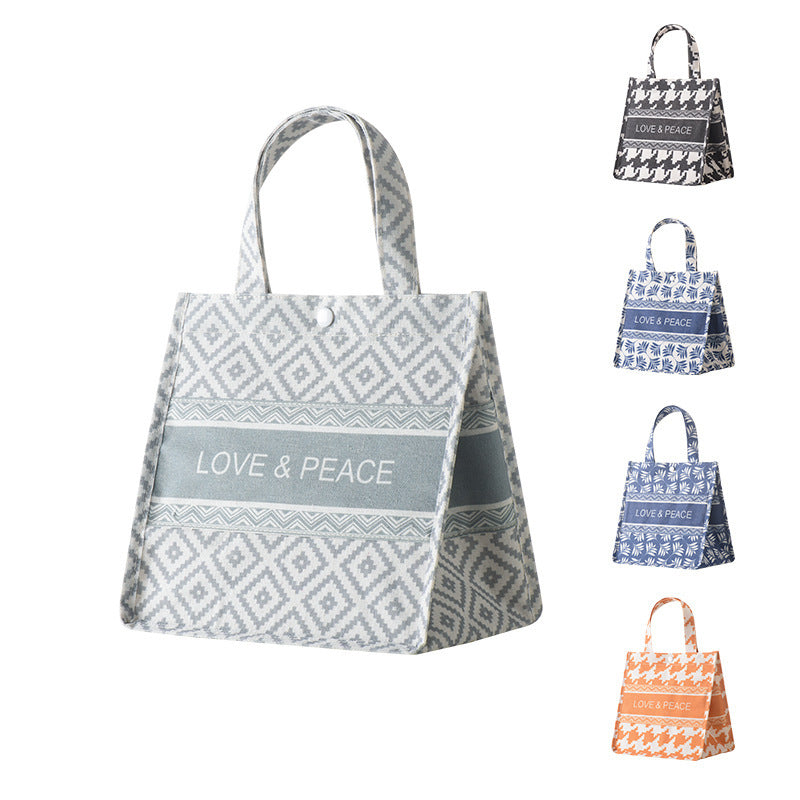 Customized portable handheld bag, portable with rice, lunch bucket, large-capacity lunch box bag, color, cotton and linen zipper, lightweight