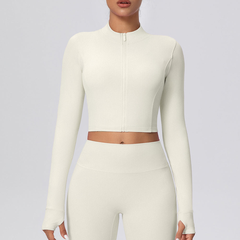 Short zippered outdoor running sports yoga outwearslimming look fitness long sleevesoutwear cloud-like quick-drying yoga clothes for women