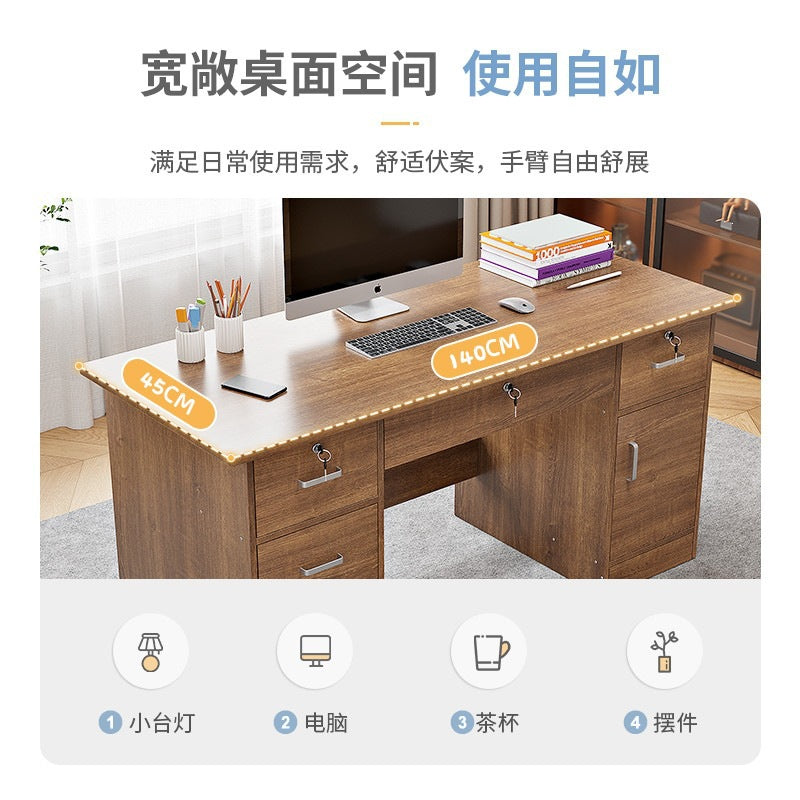 Office desk with lock, workstation with drawers, desk and chair set for employees, home desktop minimalist computer desk