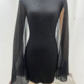 cross-border fashion: european & american style -  &  - ribbed pearl chiffon cape dress with bodycon fit