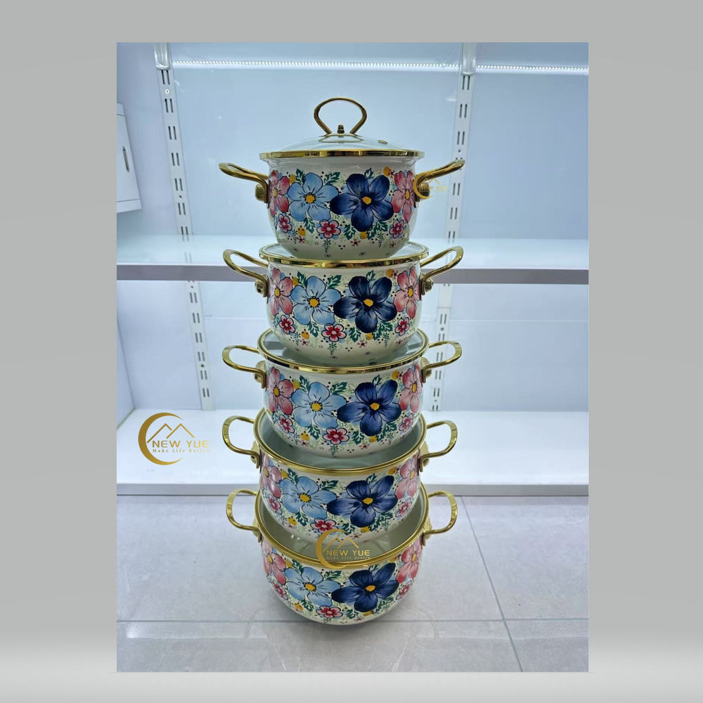 Export cross-mirror factory direct sales enamel high-end five-piece pot set boutique soup pot enamel pot double-ear soup pot