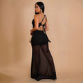 C7515 cross-border   fashion women's sexy one-shoulder see-through mesh backless dress