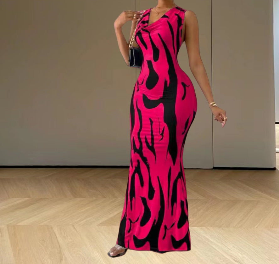 Cross-border 2024 European and American spring V-neck neck Spice Girls women's clothing pullover sexy hip wrap step dress