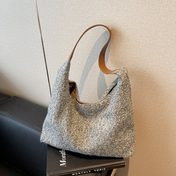 Wholesale winter plush bag women's 2025 new fashion leopard print underarm bag casual large capacity shoulder tote bag