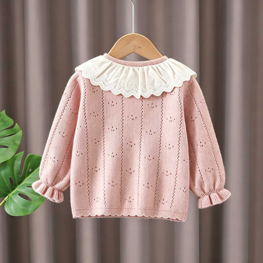 Girls' cardigan sweater - autumn/winter outerwear - kids' princess lace trim bow knit jacket
