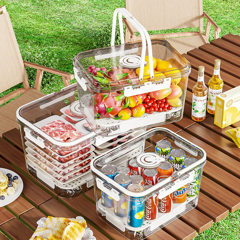 Portable crisper, portable large-capacity fruit box, essential for travel, refrigerator storage box, picnic packing box