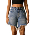 Amazon tiktok pinduoduo export cross-border fashion irregular raw edge denim shorts women's high waist slimming look