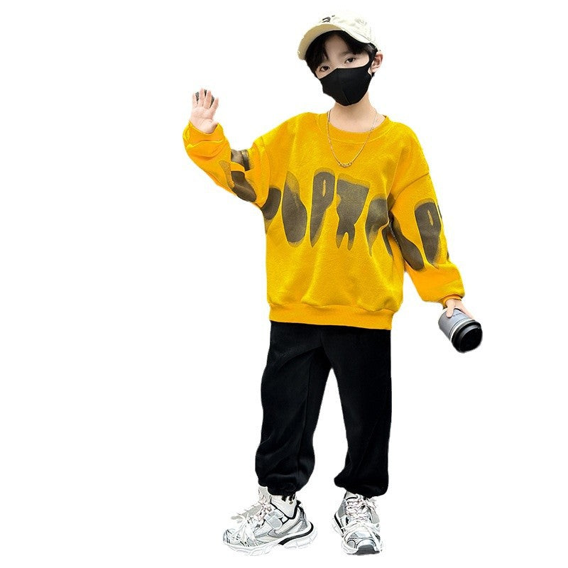 Boys' winter outfit set  new style kids' autumn and winter fashionable sweatshirt baby boy fleece-lined casual tracksuit