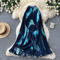 French printinghigh waistslimming looka-line pleated skirt women's summer midi skirt vacation style elegant work clothing skirt