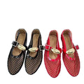 Metal buckle fishnet cut outflatsmary jane flats women's springfrench one-piece ballet mesh sandals for women