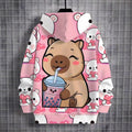 Girls' heartfelt capybara print hoodie - trendy & casual kids' clothing, hot seller for cross-border e-commerce