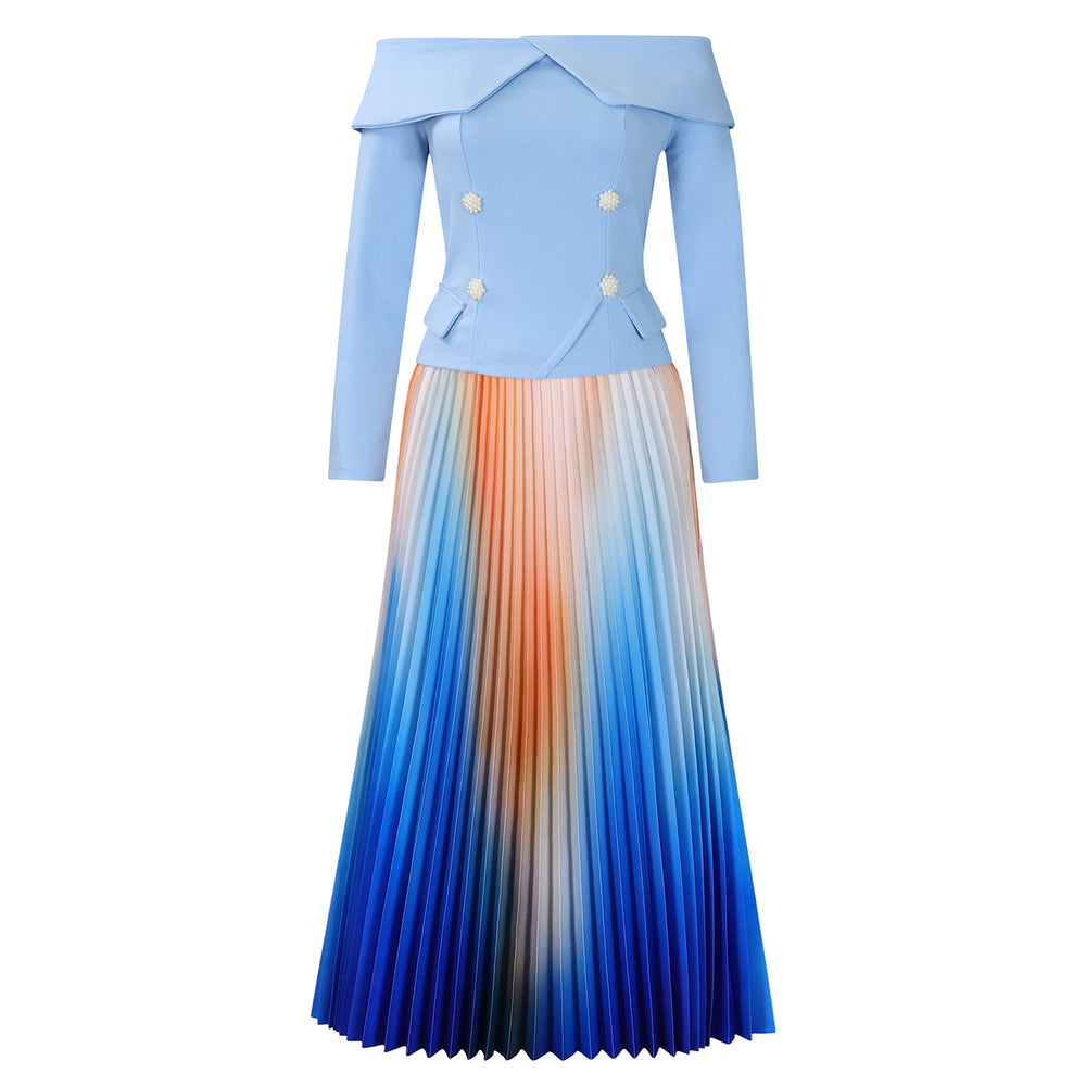 D3309 new  cross-border fashionable and elegant one-shoulder top and maxi skirt african style set for european and american export