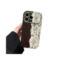 Pieced polka dot lace appliqué phone case for iphone 17 pro max, iphone 13, round edge large view soft case