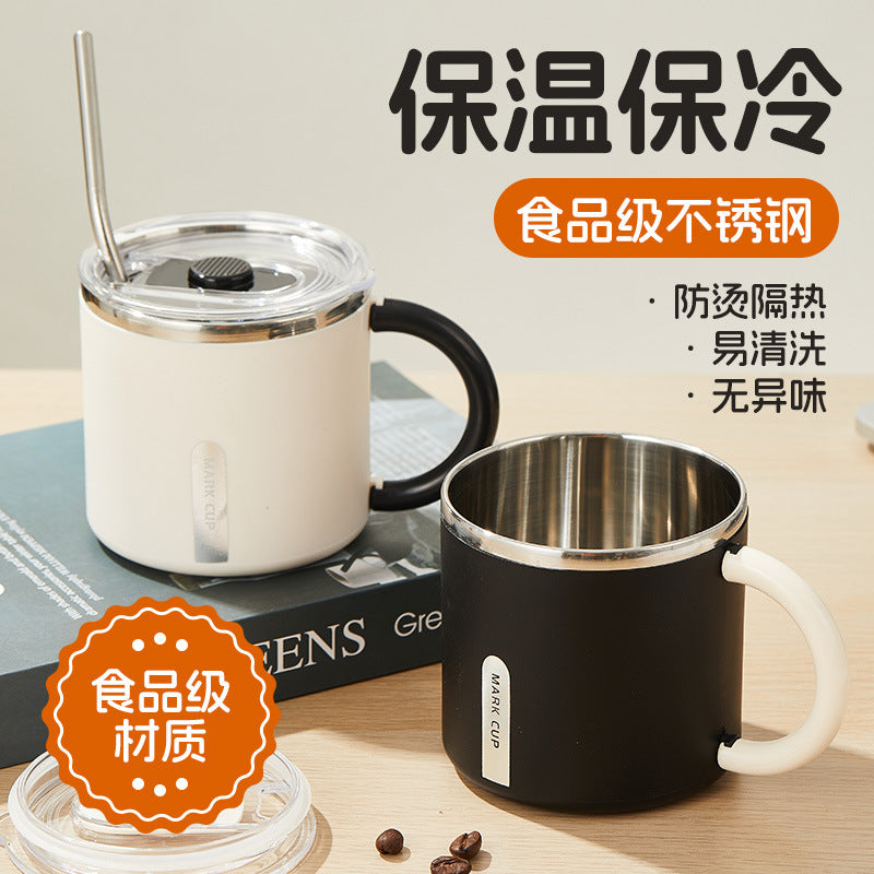 304 stainless steel mug with lid, double-walled, stylish coffee cup for women, office use, and home drinking
