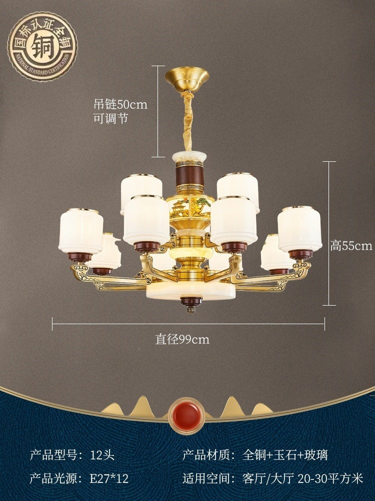 For home house classy chandelier natural jade duplex new lamp zhongshan full copper ancient town new chinoiserie marble