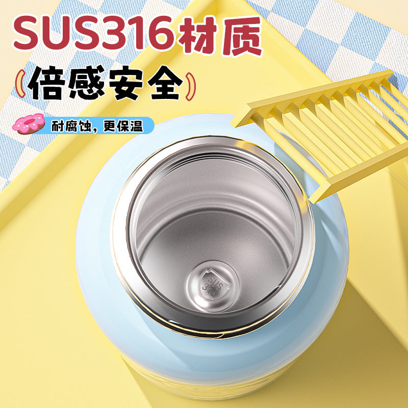 Kids' insulated water bottle, 316 food-grade stainless steel, eco-friendly pu sleeve, double-drink straw cup for elementary school students