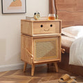 Nordic solid wood bedside table, kids' japanese-style rattan woven robot bedroom storage cabinet, mini simple drawer for small apartments