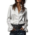 new arrival: solid color wale satin long sleeve blouse