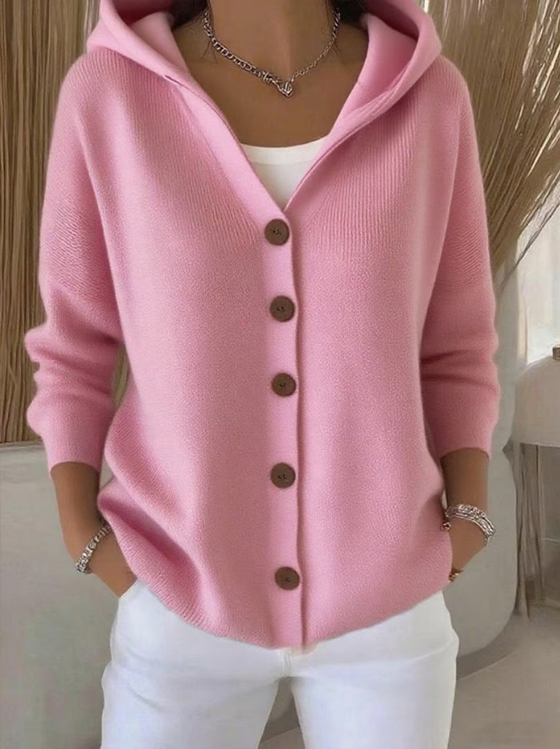 fashion autumn winternew arrivalhoodedknittingcardigan women's pure colorcasualfashionsweateroutwear women