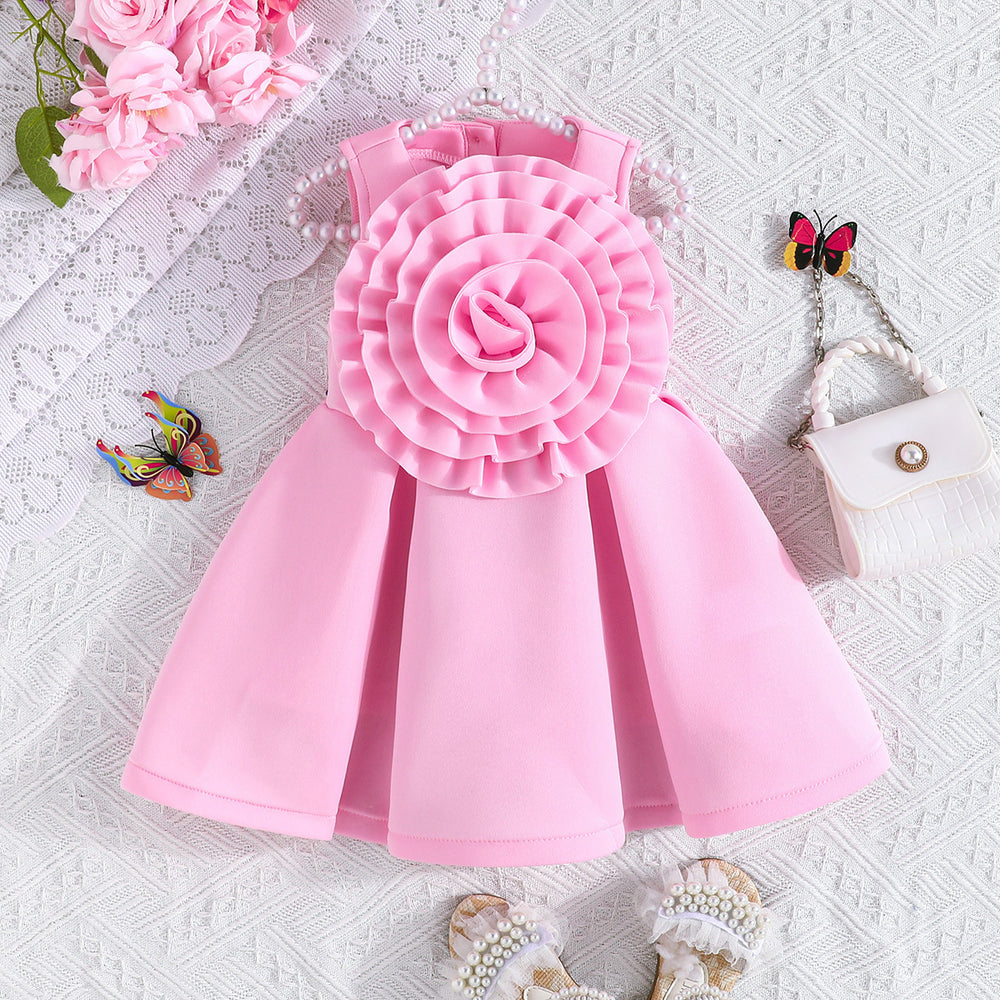hot-selling girls' summer sleeveless princess dress with oversized floral ruffle detail (european & american style)