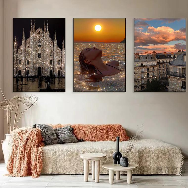 ins wind hanging painting clothing store background wall fashion decorative painting living room advanced sense flash diamond painting bathroom coffee shop