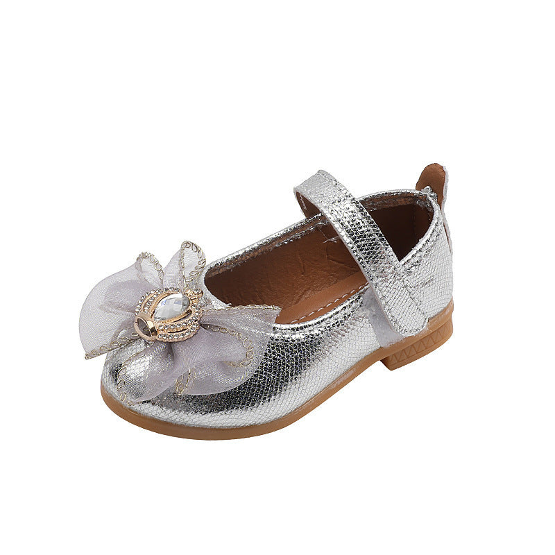 Girls' bow-tie princess shoes - new  summer collection - kids' leather shoes - crystal shoes - baby girls' single shoes