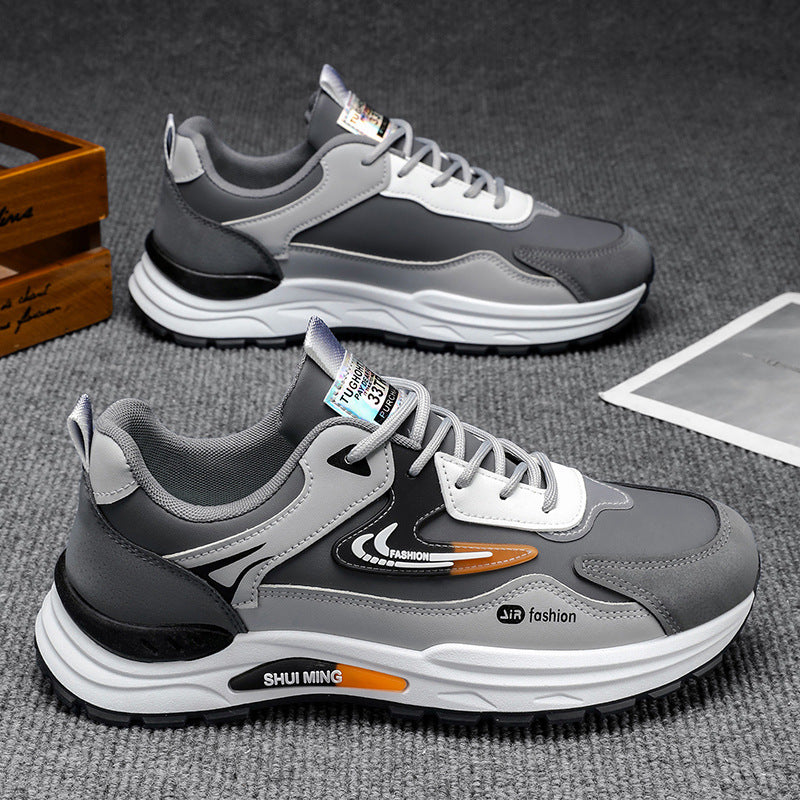 Men's spring 2026 new leather waterproof casual running sneakers - trendy men's fashion dad shoes