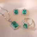 Women's jewelry set: lake blue geometric gemstone inlaid necklace, earrings, and ring. minimalist chic, lightweight luxury, titanium steel jewelry