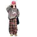 Girls' spring new arrival: sweatshirt and wide-leg pants set - loose fit, cute dog print, and plaid design for mid-to-large children