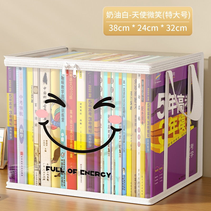 Book storage bag Large capacity transparent waterproof book storage box Foldable portable student textbook finishing box
