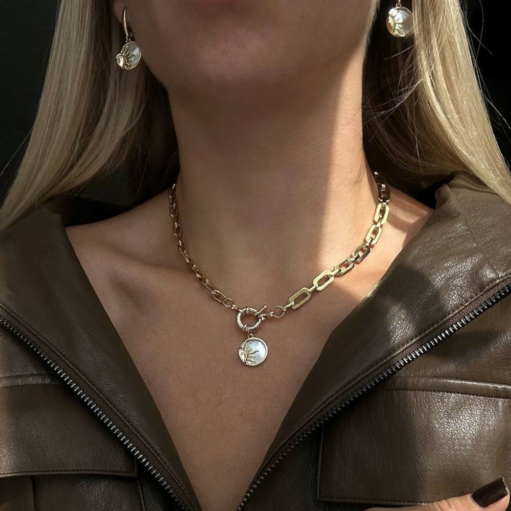 European and american cross-border retro round sun pendant necklace set, fashionable minimalist creative niche bracelet and earrings for women