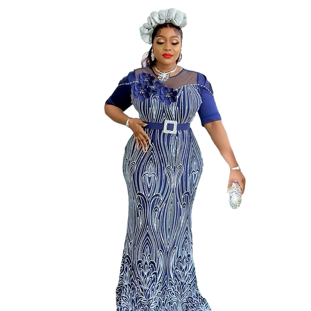 e-commerce european and american sequined slim-fit mermaid evening gown maxi dress african women's clothing  plus size dress
