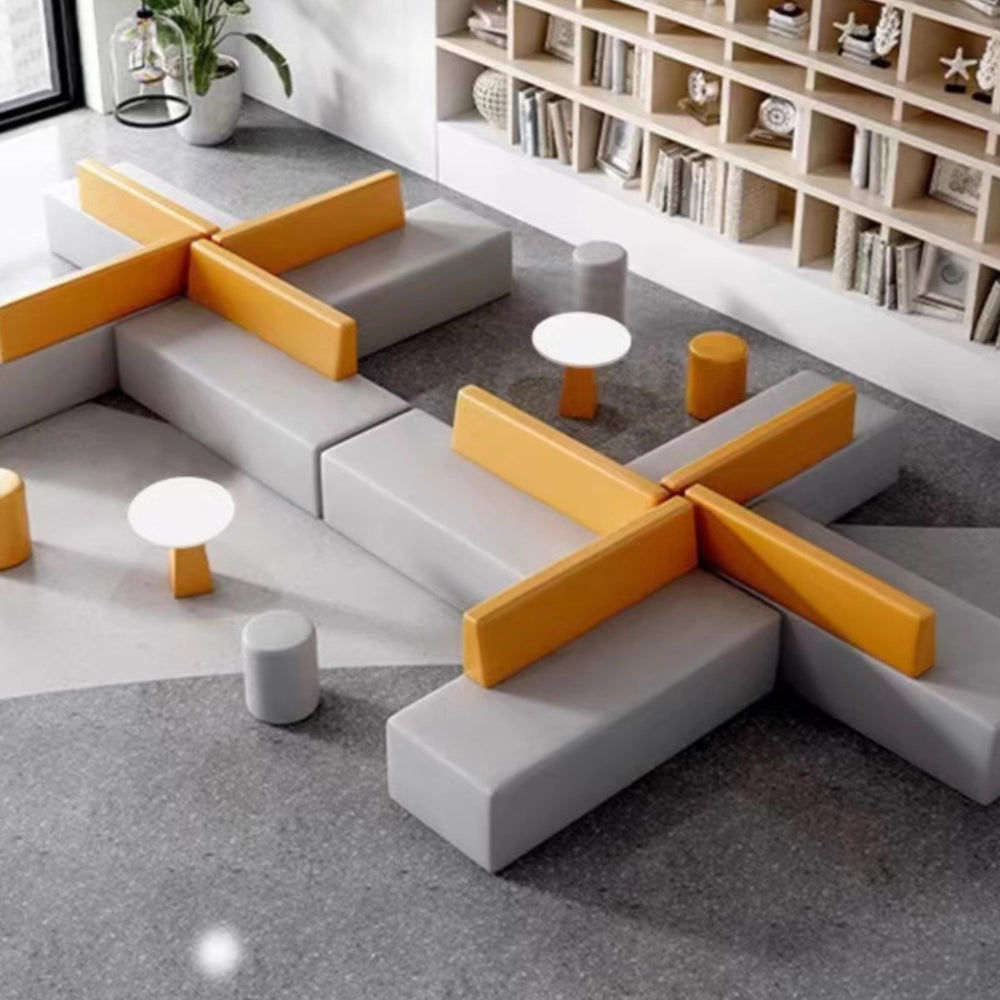 Creative casual office reception area - minimalist modern training center waiting area sofa and coffee table set