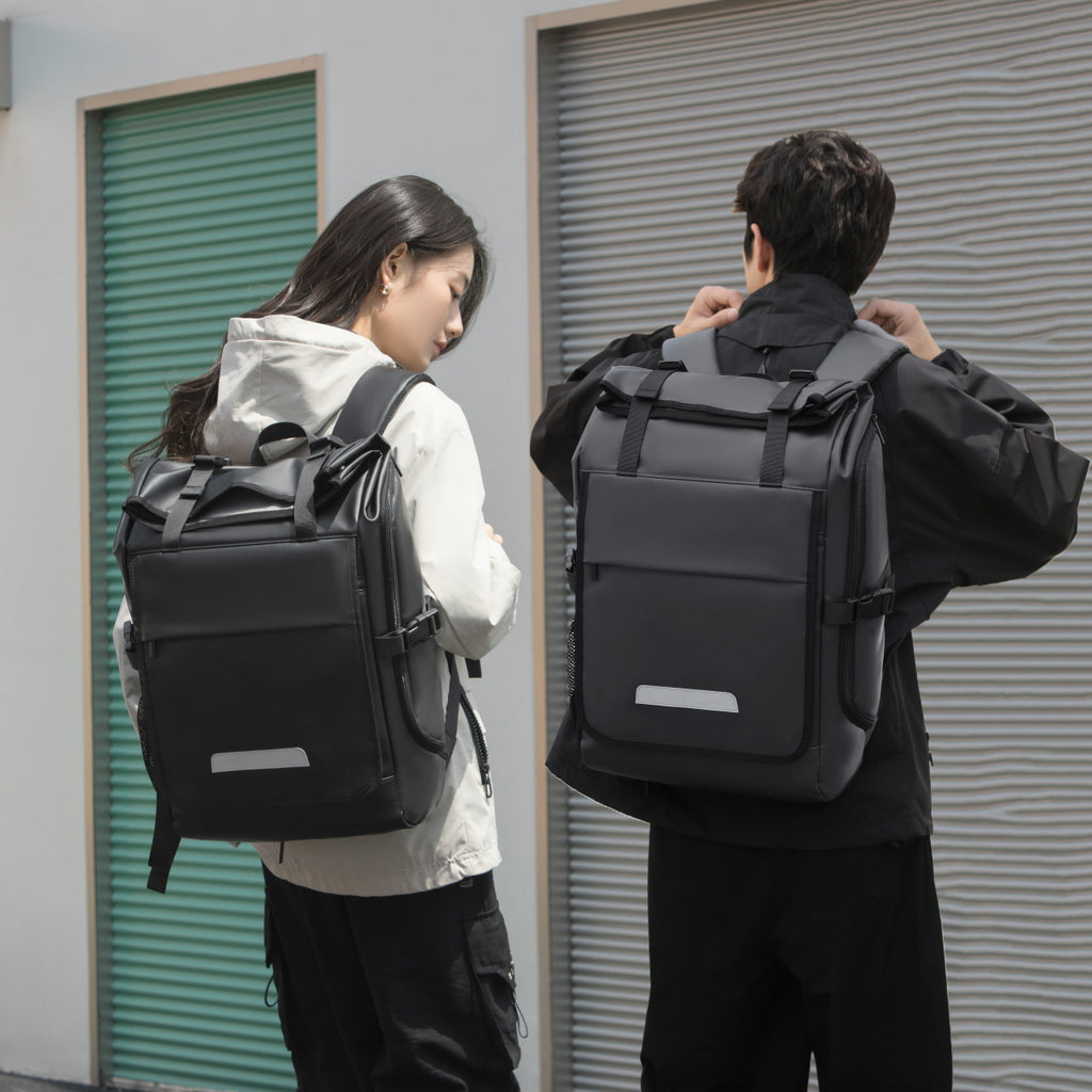 New leather film backpack, water-resistant and wear-resistant multi-compartment tooling, commuting travel computer backpack, student schoolbag