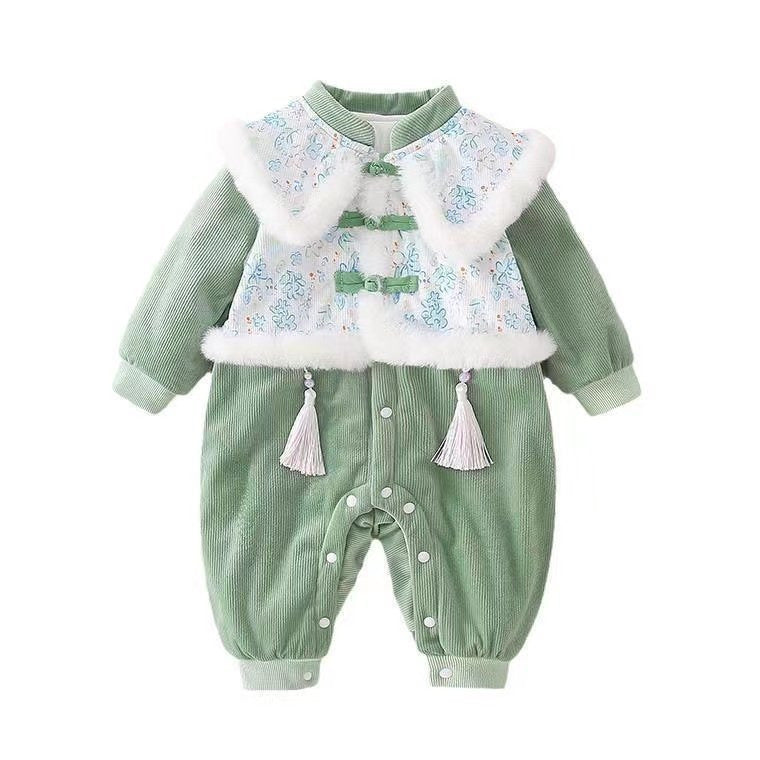 Baby autumn/winter chinese style romper - cute princess full month celebration hanfu - fleece-lined quilted outfit