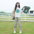 Girls' relaxed fit two-piece set:  outdoor active ruched summer casual lightweight short-sleeve outfit
