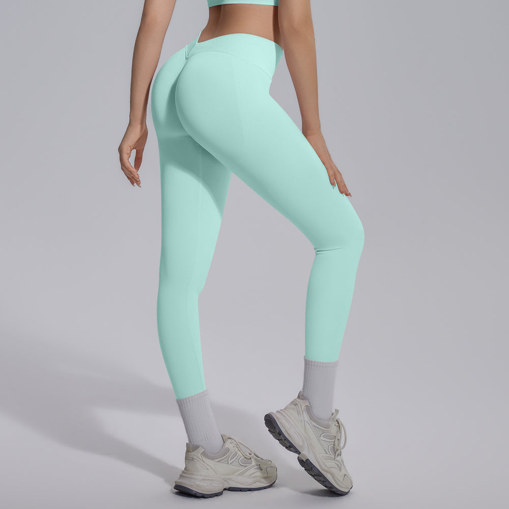 seamless knittingpure colorv waist tight breathable butt lifting yoga pants sports running fitness casual nine-point pants