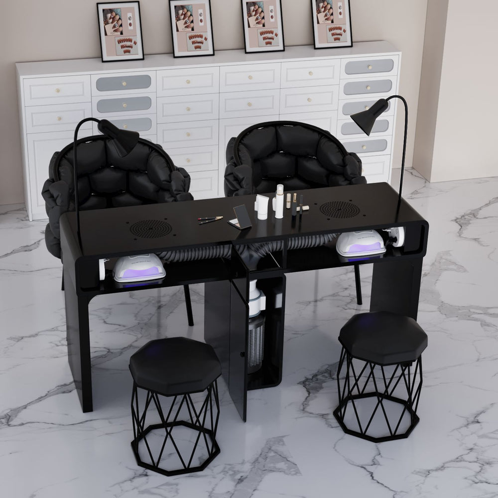 New arrival: extra-wide 45 turbine engraved grade vacuum marble & porcelain surface multifunctional minimalist nail table and chair set